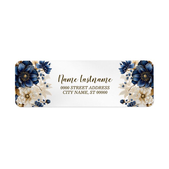 Return Address Wedding Navy Blue White Flowers (Front)