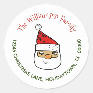 Return Address Whimsical Santa Claus Christmas Classic Round Sticker