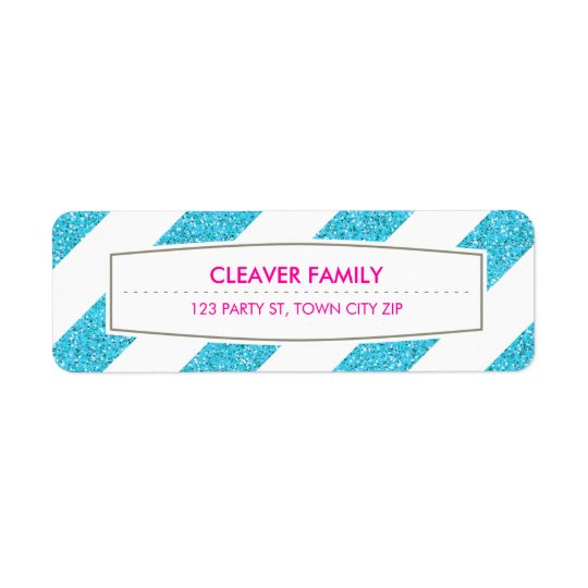 RETURN ADDRESS wide stripe pattern glitter blue Return Address Label