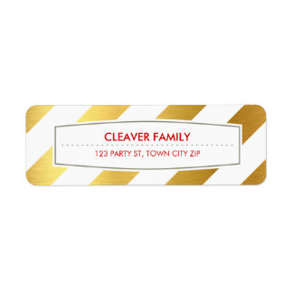 RETURN ADDRESS wide stripe pattern shiny gold foil