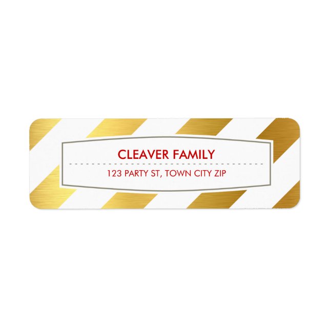 RETURN ADDRESS wide stripe pattern shiny gold foil (Front)