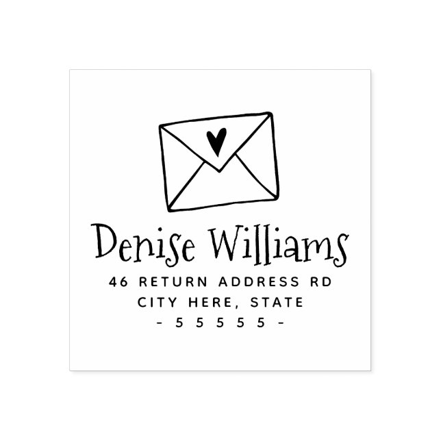 Return address with letter envelope and heart rubber stamp (Imprint)
