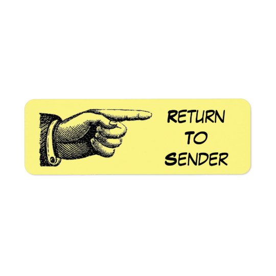 Return To Sender Pointing Hand Return Address Label