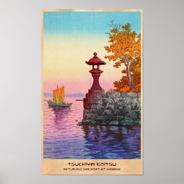 Returning Sailboat at Yabase Tsuchiya Koitsu hanga Poster (Front)