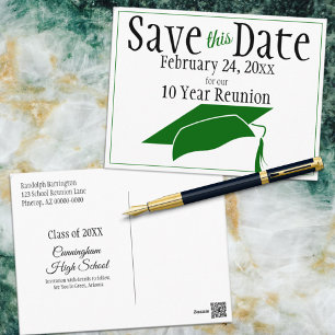 Reunion Class Save The Date Green Cap Custom Postcard