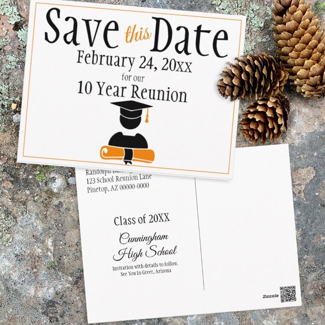 Reunion Class Save The Date Minimalist Orange Postcard (Creator Uploaded)