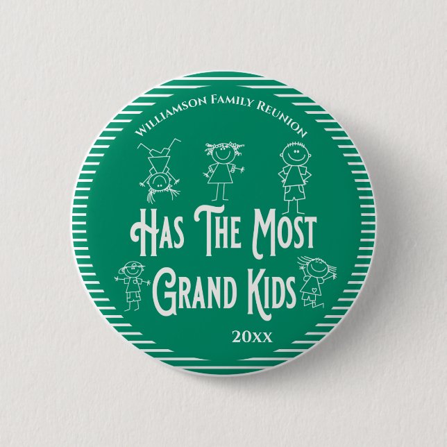 Reunion Grandparents Award Most Grand Kids 2 Inch Round Button (Front)