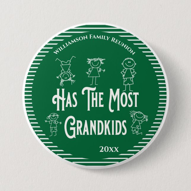 Reunion Grandparents Award Most Grand Kids 3 Inch Round Button (Front)