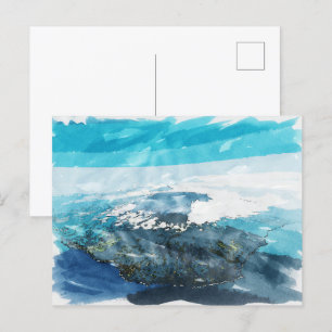 Reunion Island Tropical Waterfalls Watercolor Art Postcard