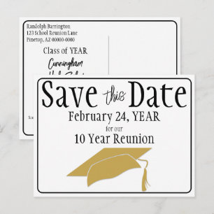 Reunion Save The Date Black White Gold QR Code Postcard