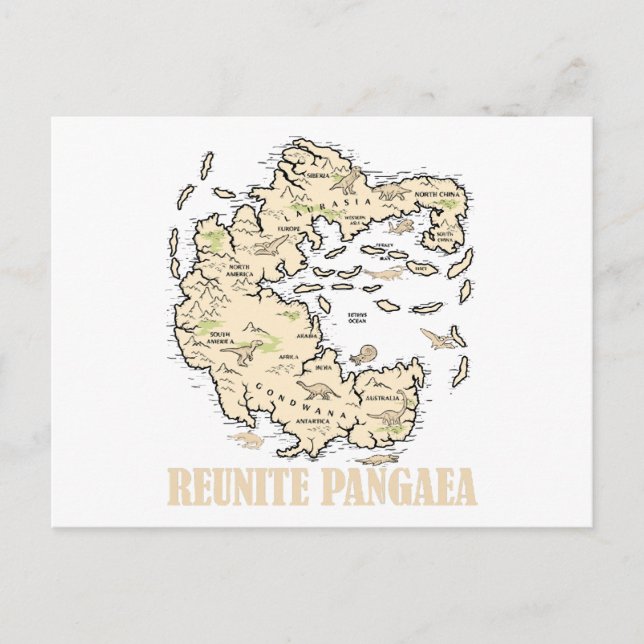 Reunite Pangaea World map History Funny Geology Gi Postcard (Front)