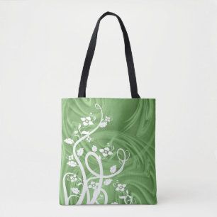 Reusable Eco Friendly Flourishes Curls Over Green Tote Bag