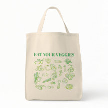 Reusable Grocery Tote Bag with Vegetable Drawings