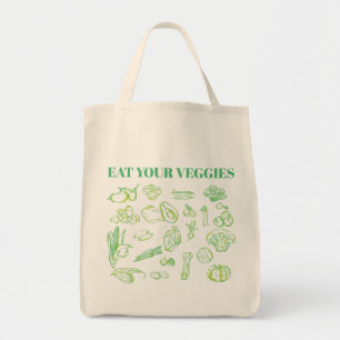 Reusable Grocery Tote Bag with Vegetable Drawings