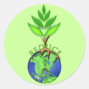 Reuse Reduce Recycle Tree Earth Globe Classic Round Sticker