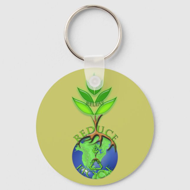 Reuse Reduce Recycle Tree Earth Globe Keychain (Front)