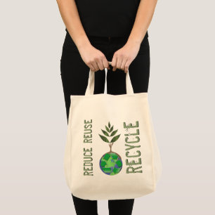 Reuse Reduce Recycle Tree Earth Globe Tote Bag
