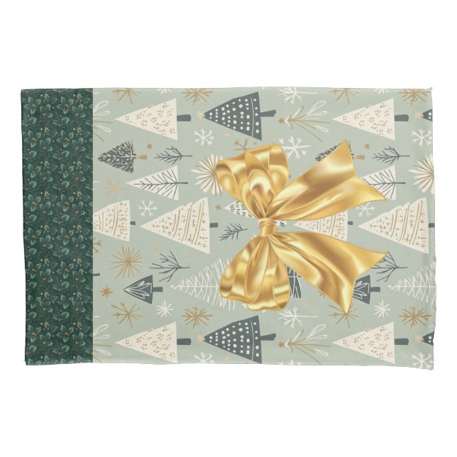 Reuseable Christmas Gift Wrap - Bag Green Gold Pillowcase (Front)