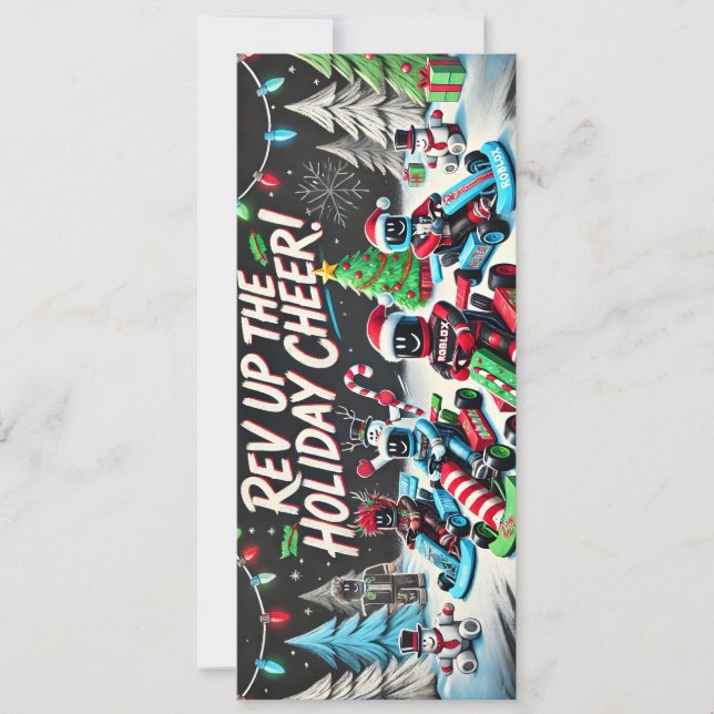Rev Up The Cheer! Cool Racing Christmas Card  (Front)