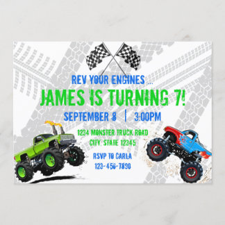Rev Your Engines Monster Truck Birthday Invitation