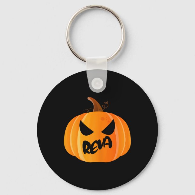 Reva Name Custom Pumpkin Personalized Halloween  Keychain (Front)