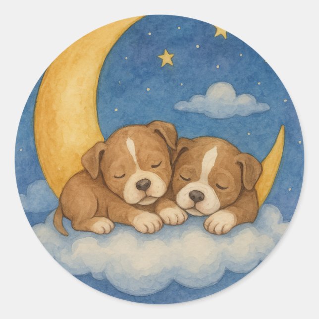rêve de chiot sous le Sticker étoiles (Devant)