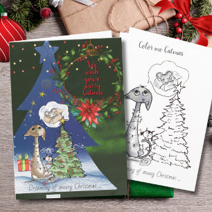 Rêve d'un Noël tout mignon   Carte à colorier Chat
