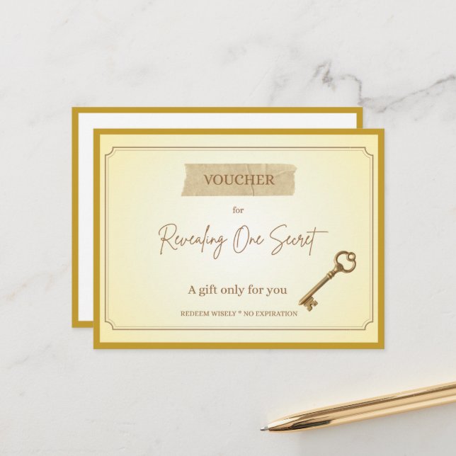 'Revealing One Secret' Funny Gift Voucher Postcard (Front/Back In Situ)