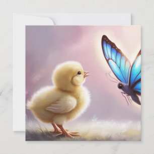 Réveil du Printemps – Carte Poussin et Papillon