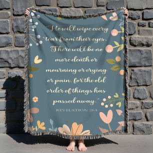 Revelation 21:4, Christian Teal Green Throw Blanket