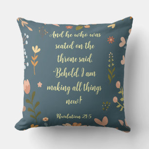 Revelation 21:4, Christian Teal Green Throw Pillow
