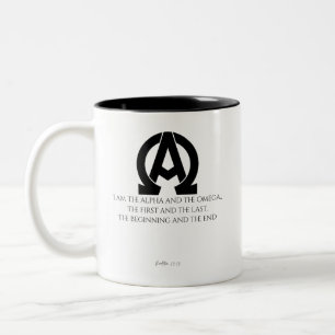 Revelation 22:13: "I am the Alpha and the Omega" Two-Tone Coffee Mug