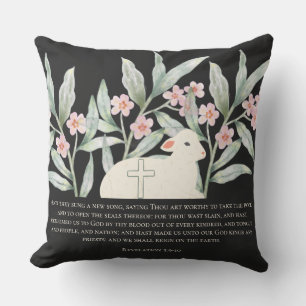 Revelation 5 Redeemed Black Square Throw Pillow