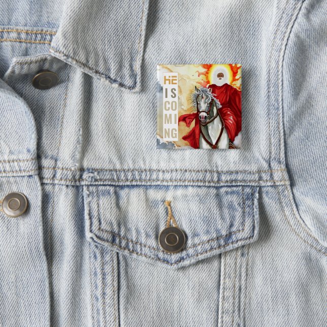 Revelation The Second Coming Armageddon Apocalypse 2 Inch Square Button (In Situ)