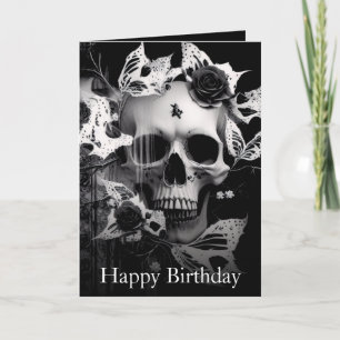 Revenant's Embrace: Black and White Graphic Skull  Card