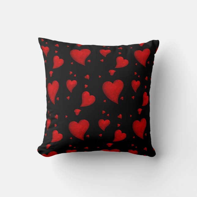 Reverable Red hearts on Black or White Throw Pillow (Front)