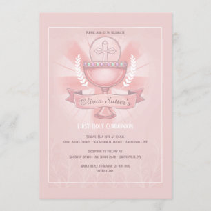 Revered Chalice First Holy Communion Pink Invitation