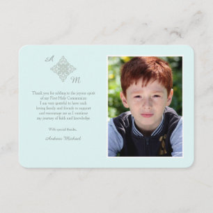 Reverent Cross Religious Photo Thank You Blue Card