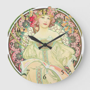 Reverie Champagne Advertisement Alphonse Mucha Large Clock