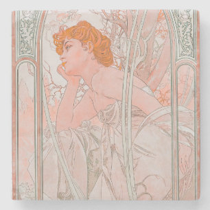 Reverie du Soir (1899) by Alphonse Mucha Stone Coaster