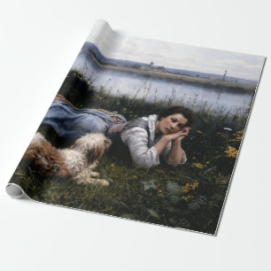 Reverie (Girl Lying on the Grass with her Dog) Wrapping Paper