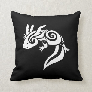 Reversable Black Tribal Axolotl Mexican Salamander Throw Pillow