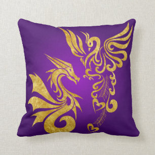 Reversable Feng Shui Phoenix & Dragon Pillow-purp Throw Pillow
