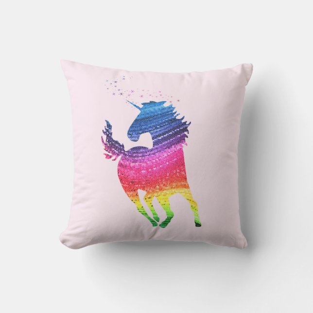 Reversable Rainbow Pink Unicorn Throw Pillow (Front)