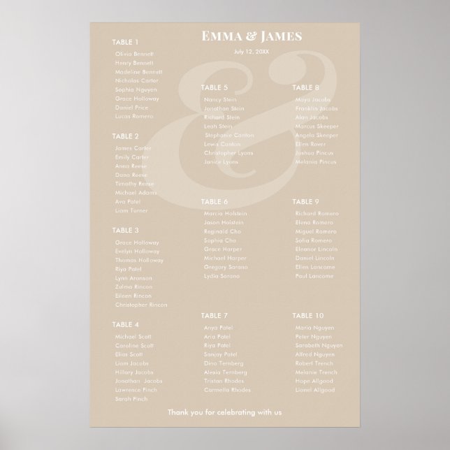 REVERSE Champ Ampersand Wedding | 10 Seating Chart (Front)