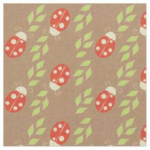 Reverse Ladybugs & Leaves on Brown Paper Pattern Fabric