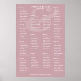 REVERSE Mauve Ampersand Wedding | 14 Seat Chart