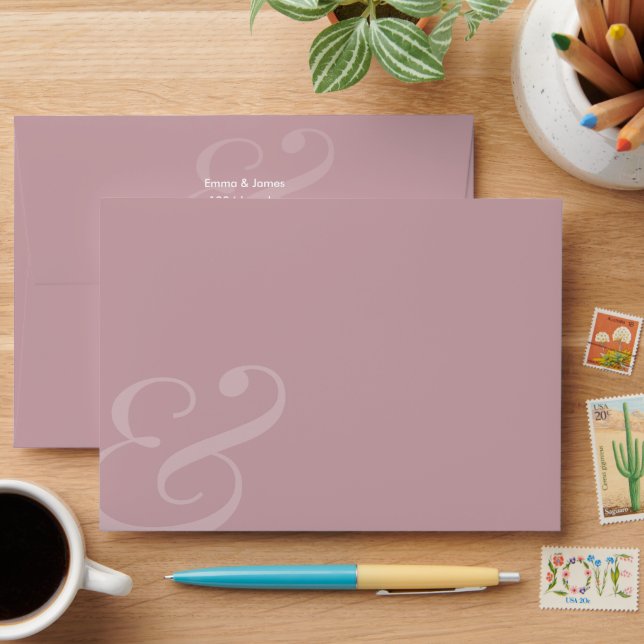 REVERSE Mauve Ampersand Wedding Return Address |  Envelope (Desk)