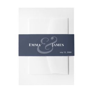 Reverse Navy Wedding Invitation Belly Band   Name