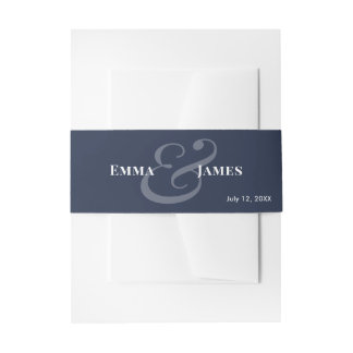 Reverse Navy Wedding Invitation Belly Band | Name